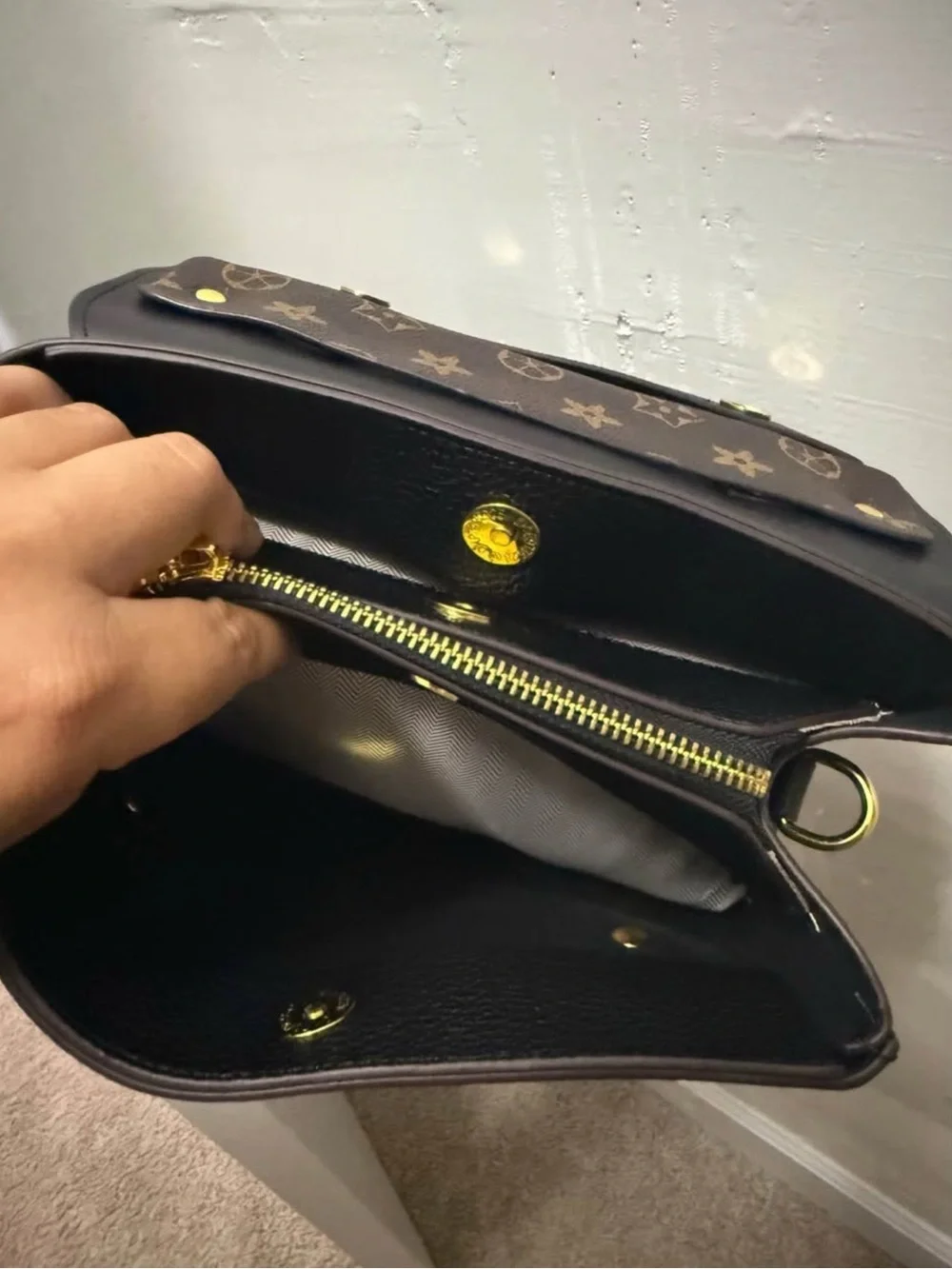 Black Embossed Top-Handle Shoulder Bag